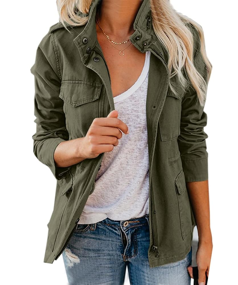 Amazon.com: chouyatou Women's Fall Stand Collar Zip Up